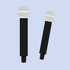 A black microphone, voice amplifier for speeches and information delivery, flat art design style.
