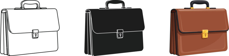 Collection of three briefcases a sketch a black one and a brown leather one showcasing business travel and professional accessories vector