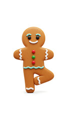 Obraz premium Festive 3D Christmas Gingerbread Man Cookie Doing Yoga on Clean White Background