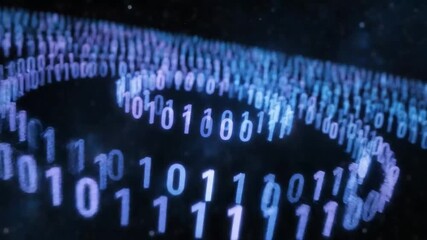 Close-up of a swirling pattern of blue binary code on a dark background with a shallow depth of field. - Powered by Adobe