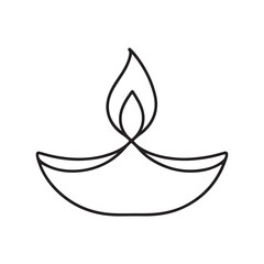Simple Diya lamp outline vector, a minimalist line art icon for the Diwali festival.