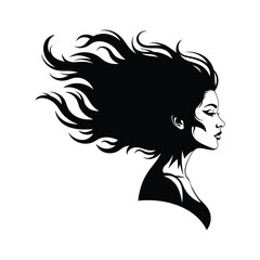Silhouette of a woman with long, flowing hair