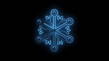 Neon blue snowflake glowing animation on dark background holiday winter christmas motion graphics - Powered by Adobe