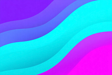 Illustration of an abstract, layered, flowing wave pattern using colors ranging between purple and cyan