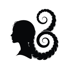 Silhouette of a woman with a long, spiraling braid