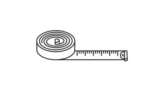 Simple line drawing of a rolled measuring tape