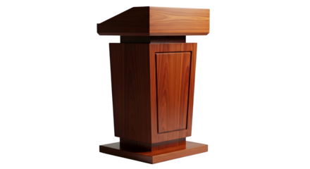 Wooden podium isolated on transparent background for speeches and presentations