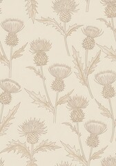 Delicate thistle floral pattern design, scottish botanical arrangement art