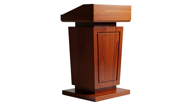 Wooden podium isolated on transparent background for speeches and presentations
