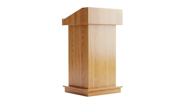Light wooden podium isolated on transparent background for speeches and presentations