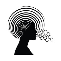 Silhouette of a woman with spiral and bubble