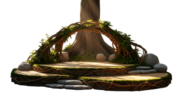 Nature themed stage design isolated on transparent background for event or presentation