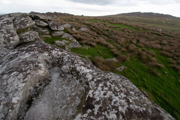King Arthur's Bed, a weathered granite basin, on Bodmin Moor Cornwall