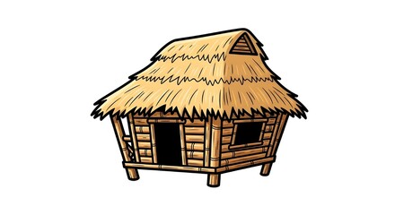 Rustic thatched hut with wooden walls and stilts