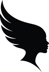 Silhouette of a woman with wingshaped hair