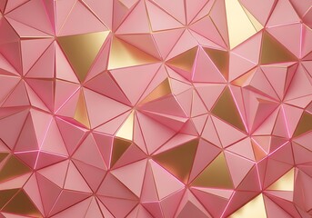Fototapeta premium Pink and Gold 3D Geometric Abstract Pattern with Luxury Metallic Faceted Surface for Modern Elegant Background Design 