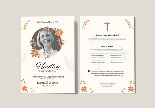 Elegant Funeral Memorial Program Template with Sky Blue Accents