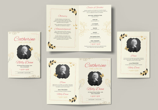 Elegant Funeral Obituary Program Memorial Service Brochure Template