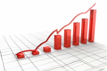 Growing red graph bars showing market increase on white background