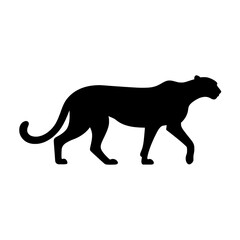 Obraz premium Solid Black Silhouette of a Walking Panther in Profile on White Background