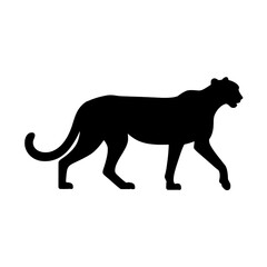 Obraz premium Black Silhouette of a Walking Panther or Jaguar, Simple Flat Vector Illustration on White Background