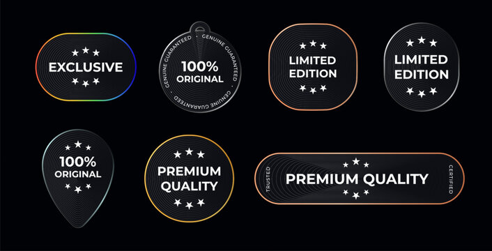 Exclusive Premium Quality And Limited Edition Labels Collection With Modern Neon Outlined Badges For Original Certified Products. Black Friday Cyber Monday Promotional Logos. Vector Illustration