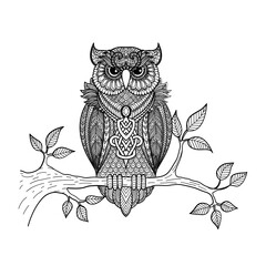 Owl Mandala Line Art