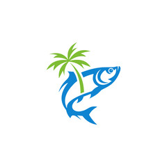 Vector icon of fish and coconut tree