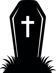 Obraz premium Grave tombstone with rip inscription and gras silhouette icon
