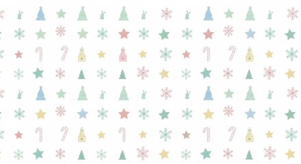 Charming Pastel Christmas Pattern with Trees, Stars, and Candy Canes