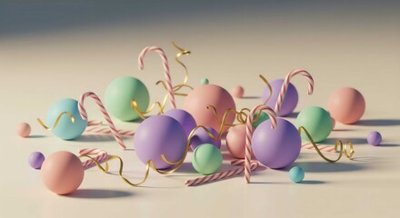 Colorful Pastel Shapes with Swirls and Stripes for Festive Setting