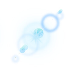 Bright, ethereal spheres overlap in a cool blue, light-filled, radiating abstract design.