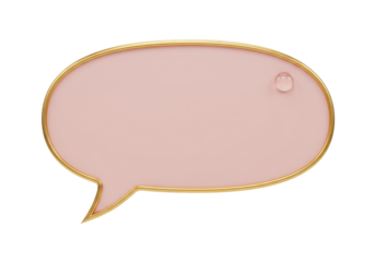 Isolated speech bubble with gold frame, pink center and a water drop decoration on it