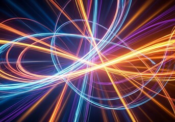 Fototapeta premium Energetic light streaks converge in abstract glowing pattern featuring vibrant colors in the digital realm