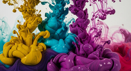 Colorful ink drops in water creating abstract shapes and patterns, a vibrant display of fluid dynamics and artistic expression