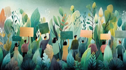 Protesters standing together raising awareness for environmental protection