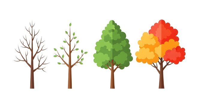 trees four seasons growth cycle illustration