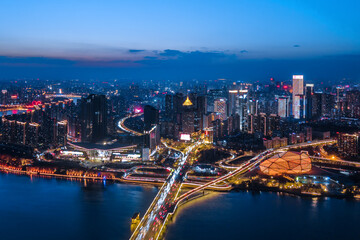 Obraz premium Tall-high Aerial View of Shengjing Theater and Hunhe Skyline Night Scene in Shenyang, Liaoning Province, China