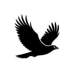 Obraz premium Stylized Black Silhouette of Soaring Bird of Prey with Outstretched Wings