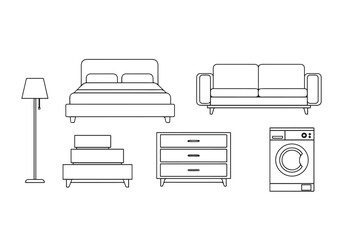 Minimal Furniture Vector Icons – Home Interior Outline Design Elements for Architecture and Floor Plans