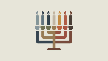 A minimalist hanukkah menorah illustration with lit candles on a light beige background design art