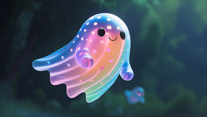 Adorable Glowing Rainbow Ghost in the Forest