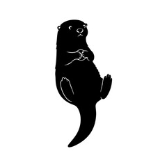 A silhouette cute river otter floating on its back.