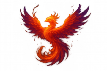Phoenix firebird rising, symbolizing immortality, spiritual rebirth, and powerful new beginnings on a transparent background