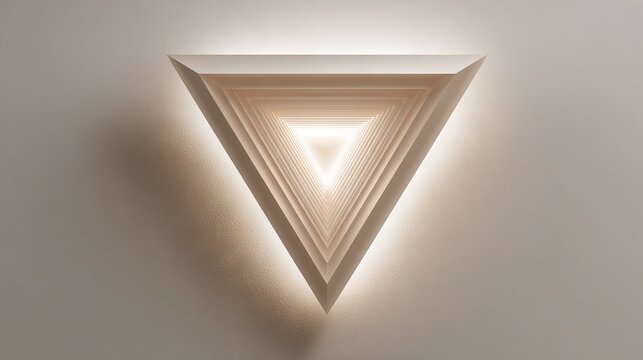 Illuminated inverted triangular structure with layered depth and warm light glow symbolizing balance innovation enlightenment and modern geometric art