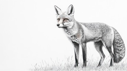 Fototapeta premium Gray fox portrait, pencil sketch, white background, wildlife art