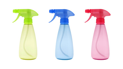 Green Blue and Red Spray Bottle Isolated, Mini Flower Spray Gun, Spray Bottle on White Background