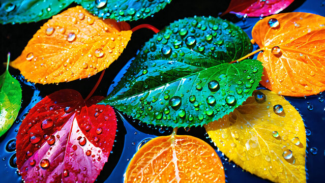 The bright mosaic of seasons revealed in the saturated colors of the rain