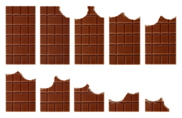 Set of bitten chocolate bars isolated on transparent background