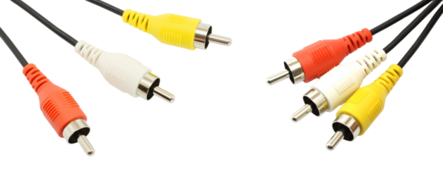 Set of vintage audio cables with connectors isolated on transparent background